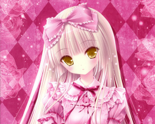 Girl long white hair pink - a bow free wallpaper