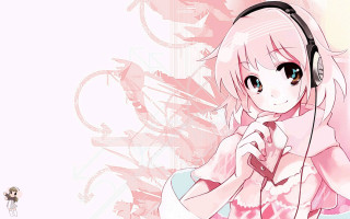 Girl headphones pink background microphone 2 - headphone free wallpaper