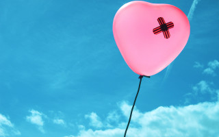 Pink heart balloon cross blue - a pop art painting free wallpaper for desktop