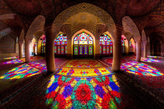Colorful room stained glass cityscape - qajar art free wallpaper for desktop
