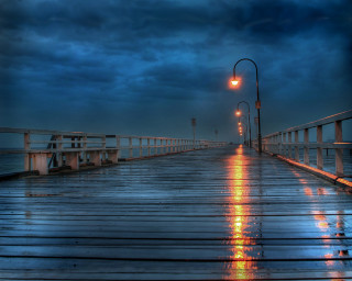 Pier street light night dark - gloomy atmosphere free wallpaper