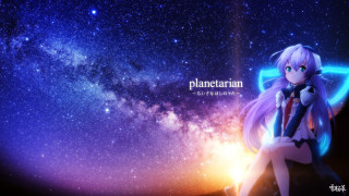 Girl sitting rock star planet - a caption free wallpaper for desktop