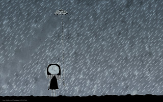 Little girl kite rain drawing - a white umbrella free wallpaper