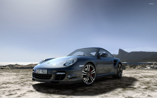 Blue sports car beach mountains - unreal engine free wallpaper