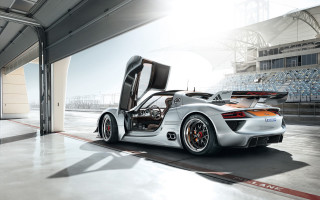White sports car garage doors 2 - empty free wallpaper
