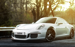 White porsche sports car sunset - hyperrealism free wallpaper
