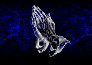 Praying hand black white blue - a blue border free wallpaper