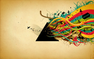 Colorful triangle birds flying beige - a black triangle free wallpaper