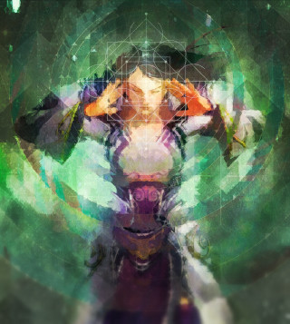 Woman hat green background geometric - digital art free wallpaper for tablet