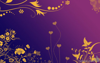 Purple yellow floral background hearts - heart free wallpaper