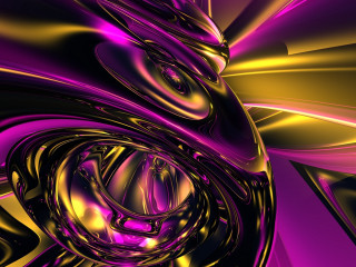 Purple gold abstract raytraced fractals - a black center free wallpaper for desktop