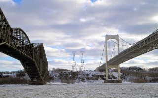 Bridge river powerlines snowfield trees - power free wallpaper