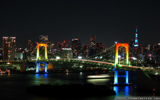 City skyline night bridge lit - vivid color free wallpaper