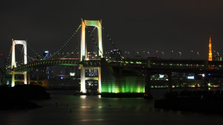 Bridge lit night city background - free city wallpaper