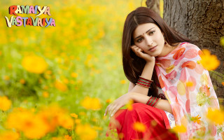 Woman sitting field flowers hand - canvas painting free wallpaper