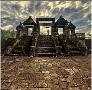 Stone stairway clocktower cloudy sky - cloudy free wallpaper for tablet