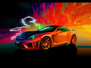 Car colorful background neon sky - promotional free wallpaper for desktop