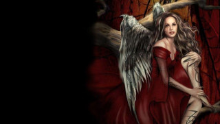Woman red dress angel wings 2 - an angel free wallpaper