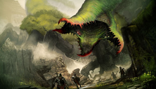 Green dragon man giant monster - fantasy concept art free wallpaper