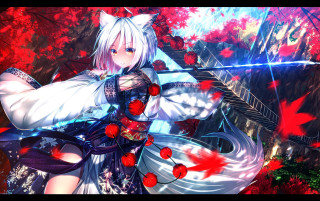 Woman white dress sword flower - a red flower free wallpaper