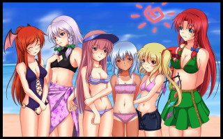 Girls bathing suits beach blue - a group of girls free wallpaper for desktop