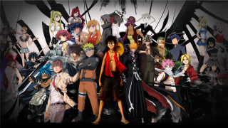 Anime characters group black background 7 - black letter free wallpaper