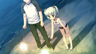 Beach couple fireworks ocean string - a string free wallpaper