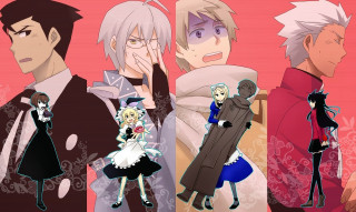 Anime characters group pink background 10 - a woman in a dress free wallpaper for desktop