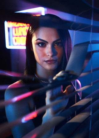 Woman looking through blinds neon - a neon free wallpaper for mobile