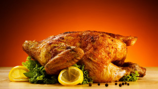 Whole chicken lemons greens orange - a red wall behind free wallpaper for desktop