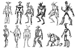 Humanoid sketches various poses different - robot free wallpaper for desktop