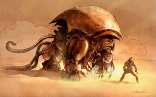 Giant creature man desert walking - a giant creature free wallpaper