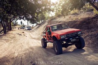 Red truck dirt road forest 2 - a red truck free wallpaper