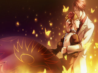 Man woman kissing fire butterflies - a storybook illustration free wallpaper