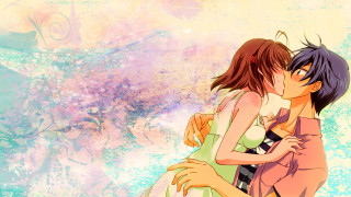 Anime couple hugging colorful background 3 - a splash of paint free wallpaper