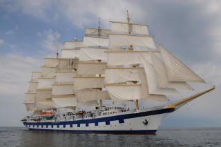 Large white ship sails cloudy - rococo free wallpaper