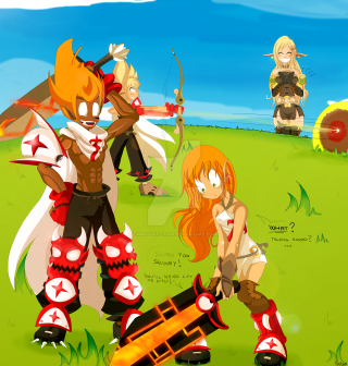 Cartoon characters field sword mushroom - 2 d game art free wallpaper for tablet