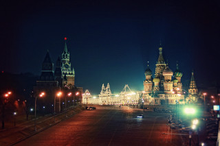 City street night lights buildings - andrey yefimovich martynov free wallpaper
