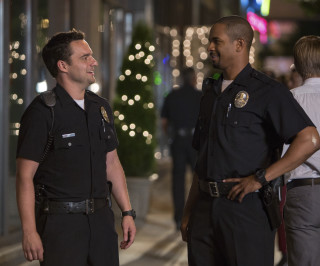 Police officers talking city night - excessivism free wallpaper for desktop