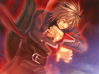 Red man sword demon furry - outfit holding free wallpaper