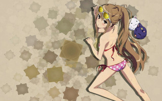 Girl bikini running teddy bear - a cave painting free wallpaper