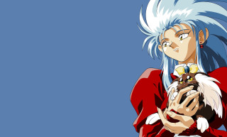 Blue hair person holding bird - fabien charuau free wallpaper