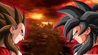 Young gohans facing sunset city - a sunset background free wallpaper