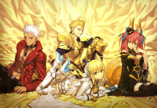 Anime group bed yellow background - a yellow flame free wallpaper