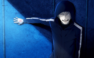 Hooded man blue wall anger - his eye free wallpaper