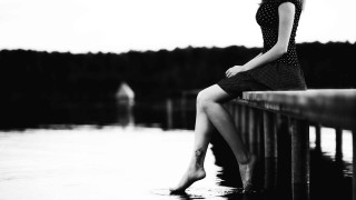 Woman sitting dock water legs - a dock next free wallpaper