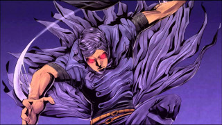 Man with sword wings purple - image of a man free wallpaper