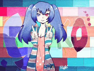 Cartoon girl blue hair peace - the peace sign free wallpaper