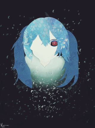 Blue haired anime girl red - free aesthetic wallpaper