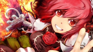 Red haired girl flames gun - red eyes holding free wallpaper